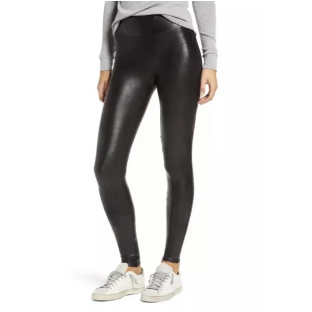 NWT SPANX Black Faux Leather Leggings 2437Q Large Petite